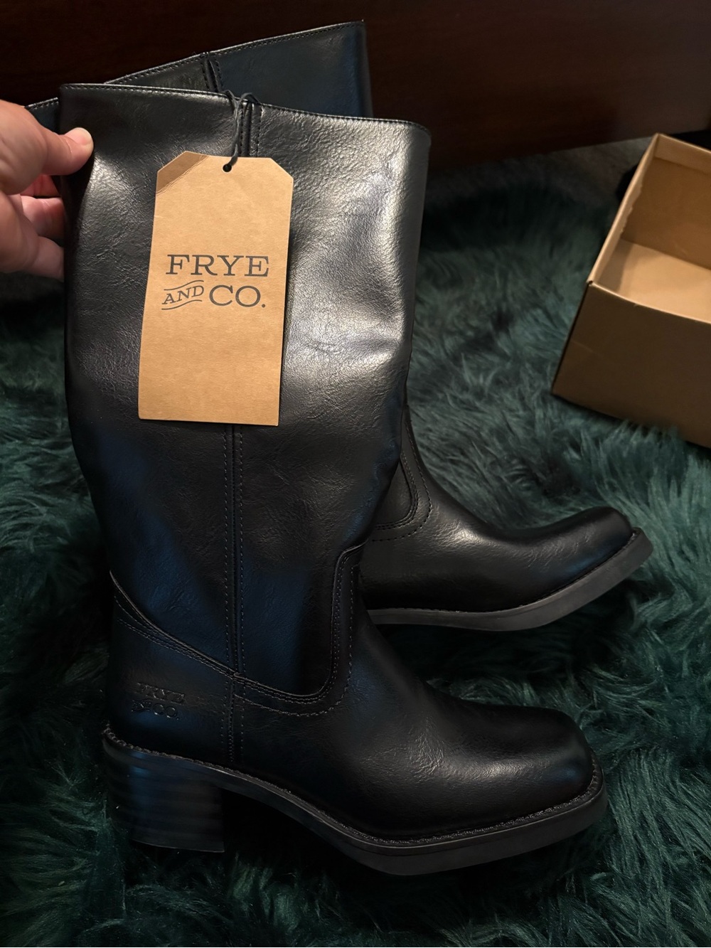 FRYE AND CO. Black Leather Mid-Calf Heeled Boots